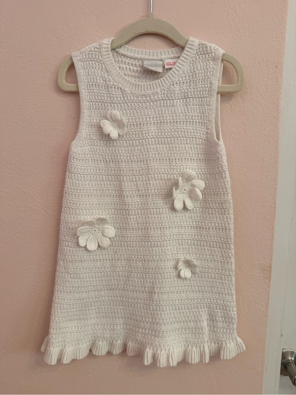 Zara Cream Crochet Dress with 3D Flower Appliqués
